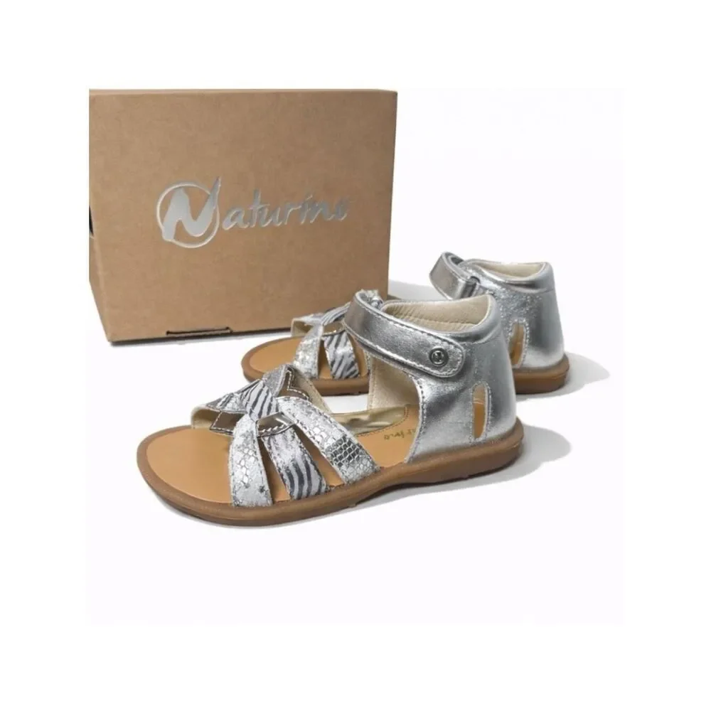 Toddler Girls Silver Leather Sandals EU 25 Metallic Python Dress Shoes US 8